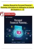 Solution Manual for Personal Financial Planning&comma; 16th Edition by Randy Billingsley & Lawrence J&period; Gitman &vert; Complete Chapters 1&ndash;15 with Verified Step-by-Step Solutions