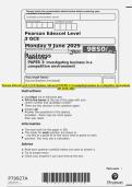 Pearson Edexcel Level 3 GCE Business Advanced PAPER 3&colon; Investigating business in a competitive environment QP JUNE 2025