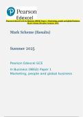 Pearson Edexcel GCE In Business &lpar;9BS0&rpar; Paper 1 Marketing&comma; people and global business Mark Scheme &lpar;Results&rpar; Summer 2025