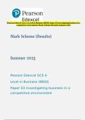 Pearson Edexcel GCE A Level in Business &lpar;9BS0&rpar; Paper 03 Investigating business in a competitive environment Mark Scheme &lpar;Results&rpar; Summer 2025