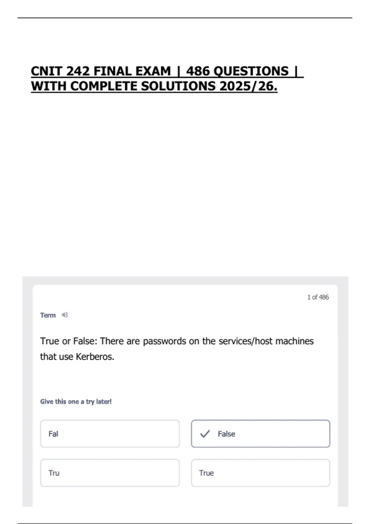 CNIT 242 FINAL EXAM | 486 QUESTIONS | WITH COMPLETE SOLUTIONS 2025/26 ...