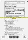 Pearson Edexcel Level 3 GCE DRAMA AND THEARTRE Advanced COMPONENT 3&colon; Theatre Makers in Practice QP JUNE 2025