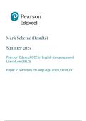 Pearson Edexcel Level 3 GCE MAY 2025 English Language and Literature Advanced PAPER 2 QUESTION PAPER AND MARK SCHEME
