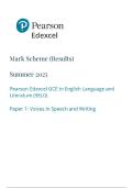Pearson Edexcel Level 3 GCE MAY 2025 English Language and Literature Advanced QUESTION PAPERS 1 & 2 AND MARK SCHEMES