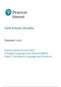 Pearson Edexcel Level 3 GCE MAY 2025 English Language and Literature Advanced Subsidiary PAPER 2 QUESTION PAPER AND MARK SCHEME