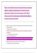 New York State Environmental Conservation  Officer &lpar;ECO&rpar; Certification Practice Exam  Questions And Correct Answers &lpar;Verified  Answers&rpar; Plus Rationales 2025&vert;2026 Q&A &vert;  Instant Download Pdf