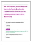 New York Nutrition Specialist Certification  Examination Practice Questions And  Correct Answers &lpar;Verified Answers&rpar; Plus  Rationales 2025&vert;2026 Q&A &vert; Instant  Download Pdf