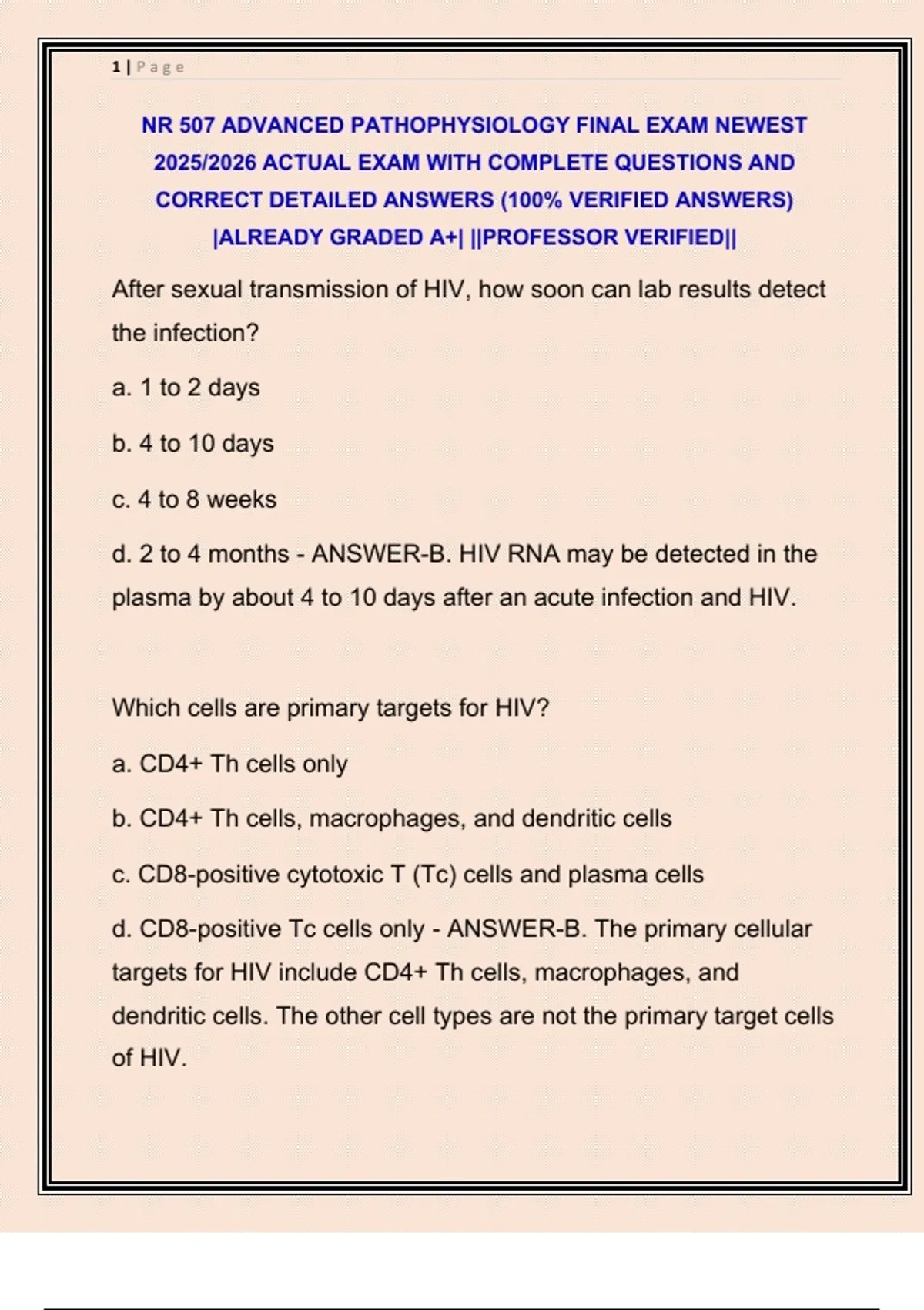 NR 507 ADVANCED PATHOPHYSIOLOGY FINAL EXAM NEWEST 2025/2026 ACTUAL EXAM ...