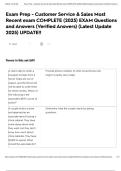 Exam Prep - Customer Service & Sales Most Recent exam COMPLETE &lpar;2025&rpar; EXAM Questions and Answers &lpar;Verified Answers&rpar; &lpar;Latest Update 2025&rpar; UPDATE&excl;&excl;