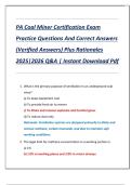 PA Coal Miner Certification Exam  Practice Questions And Correct Answers  &lpar;Verified Answers&rpar; Plus Rationales  2025&vert;2026 Q&A &vert; Instant Download Pdf