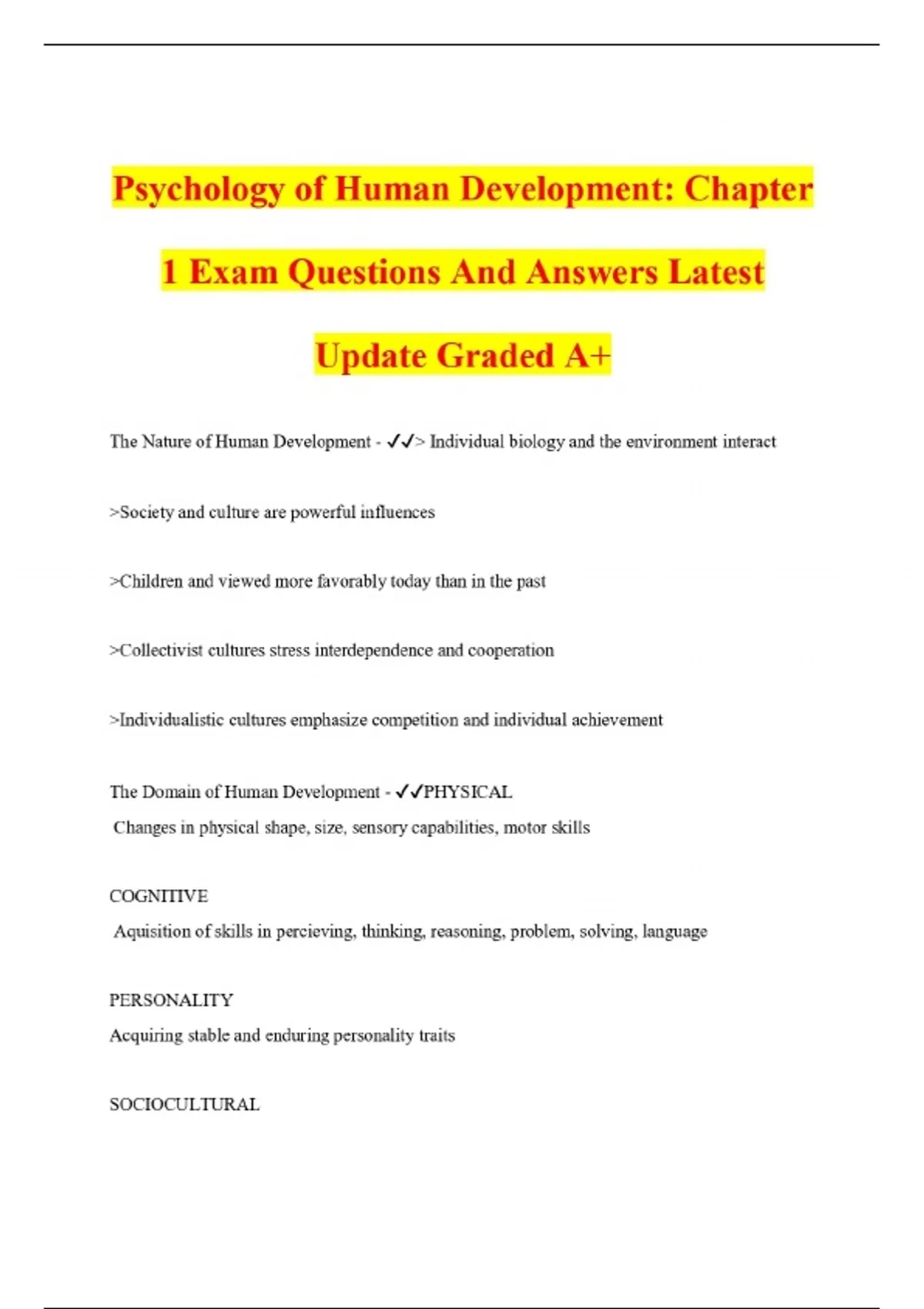 Psychology of Human Development: Chapter 1 Exam Questions And Answers ...