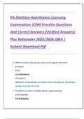 PA Dietitian-Nutritionist Licensing  Examination &lpar;CDR&rpar; Practice Questions  And Correct Answers &lpar;Verified Answers&rpar;  Plus Rationales 2025&vert;2026 Q&A &vert;  Instant Download Pdf