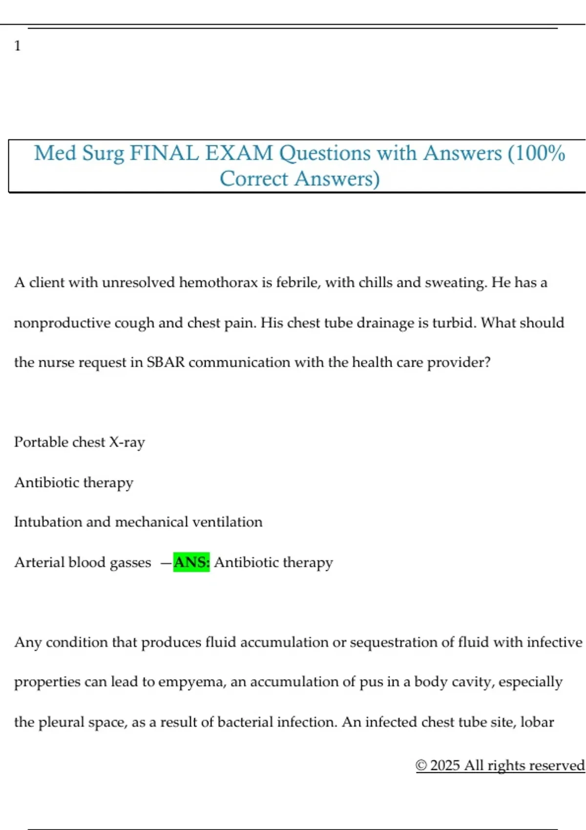 Med Surg FINAL EXAM Questions with Answers (100% Correct Answers) - Med ...