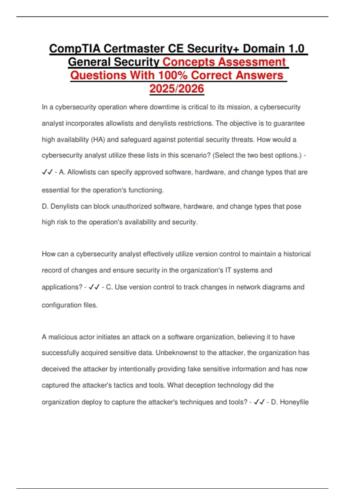 CompTIA Certmaster CE Security+ Domain 1.0 General Security Concepts ...