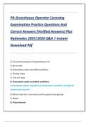 PA Greenhouse Operator Licensing  Examination Practice Questions And  Correct Answers &lpar;Verified Answers&rpar; Plus  Rationales 2025&vert;2026 Q&A &vert; Instant  Download Pdf