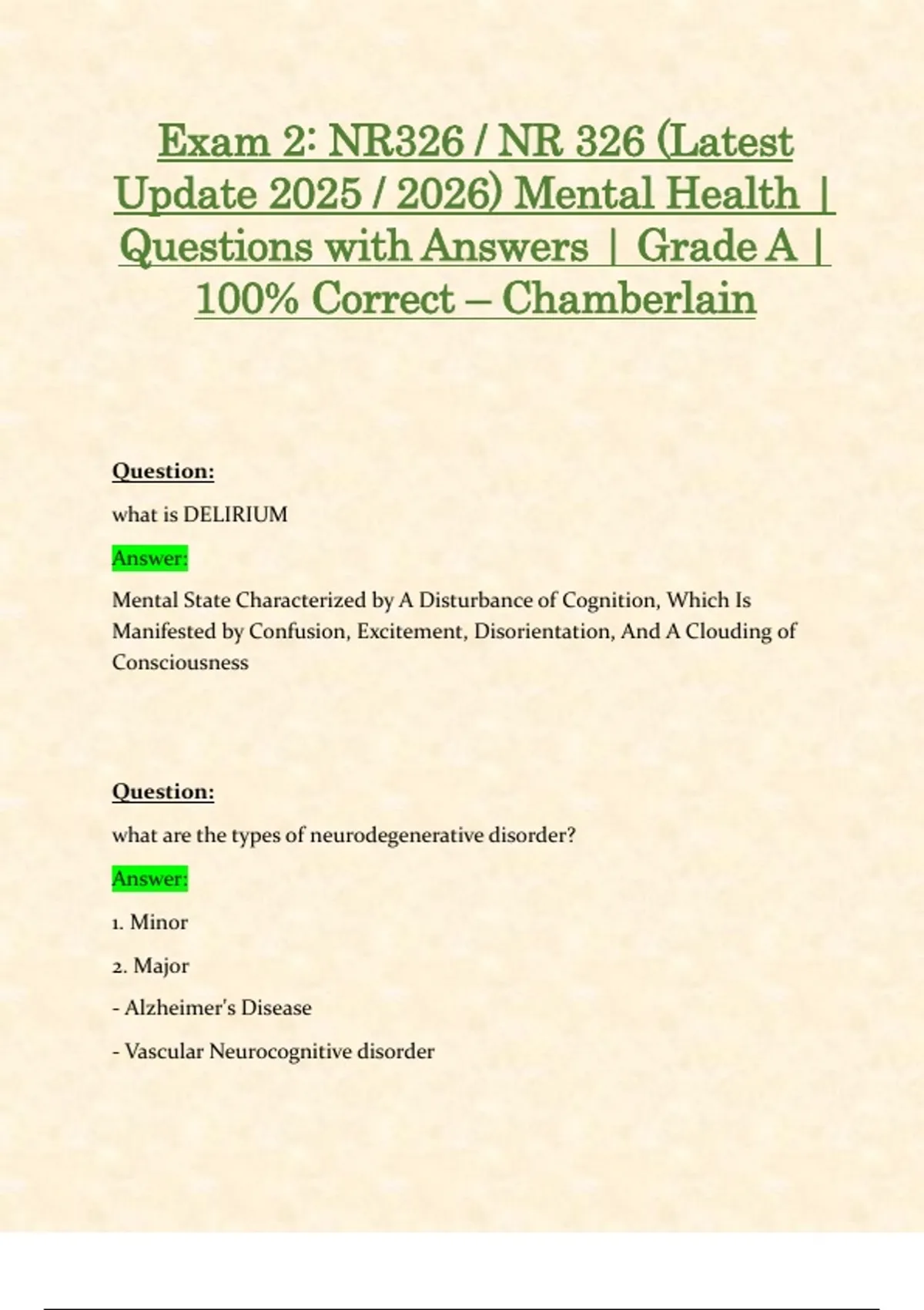 Exam 2: NR 326 / NR326 (Latest 2025 / 2026 Updates STUDY BUNDLE PACKAGE ...