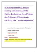 PA Marriage and Family Therapist  Licensing Examination &lpar;AMFTRB&rpar;  Practice Questions And Correct Answers  &lpar;Verified Answers&rpar; Plus Rationales  2025&vert;2026 Q&A &vert; Instant Download Pdf