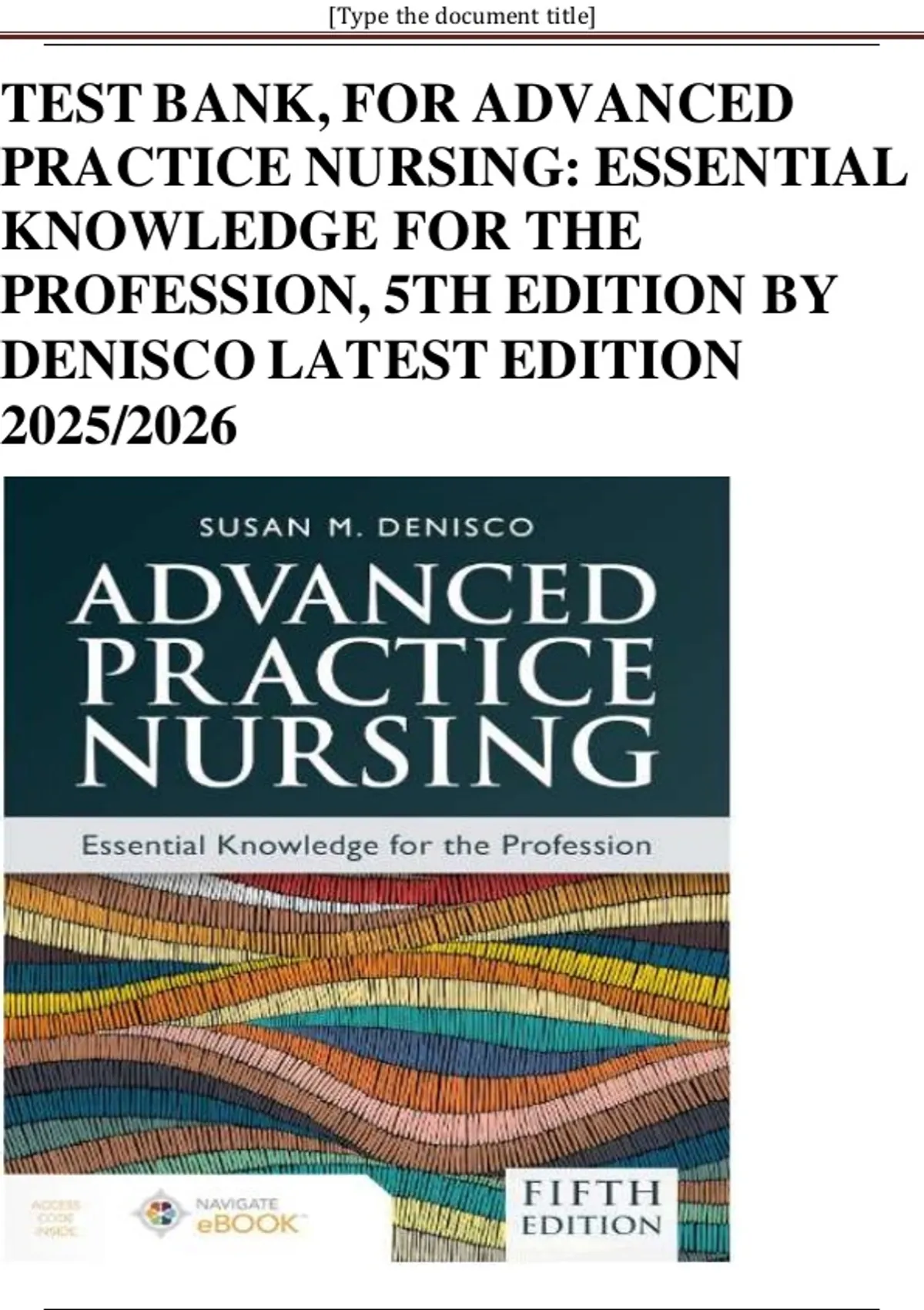 TEST BANK, FOR ADVANCED PRACTICE NURSING: ESSENTIAL KNOWLEDGE FOR THE ...