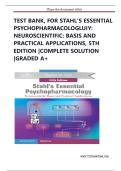 TEST BANK&comma; FOR STAHL'S ESSENTIAL PSYCHOPHARMACOLOGLUIY&colon; NEUROSCIENTIFIC&colon; BASIS AND PRACTICAL APPLICATIONS&comma; 5TH EDITION &vert;COMPLETE SOLUTION &vert;GRADED A&plus;