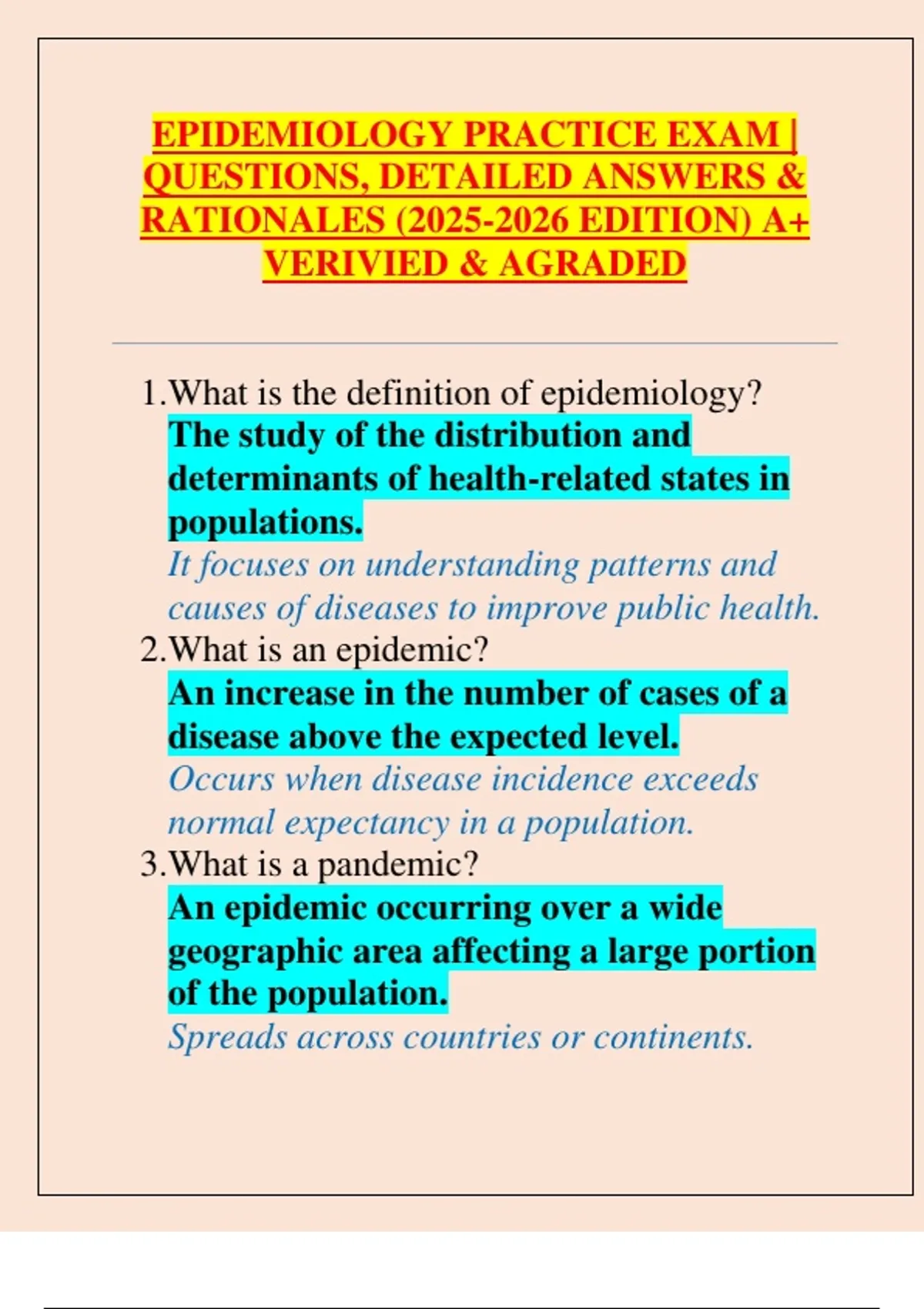Epidemiology Practice Exam 2025–2026 (Updated Edition) – Questions ...