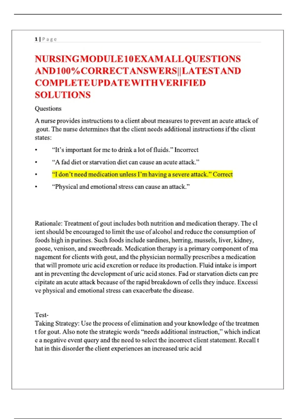 Nursing Module 10 Exam – Complete Question Bank with Verified Solutions ...