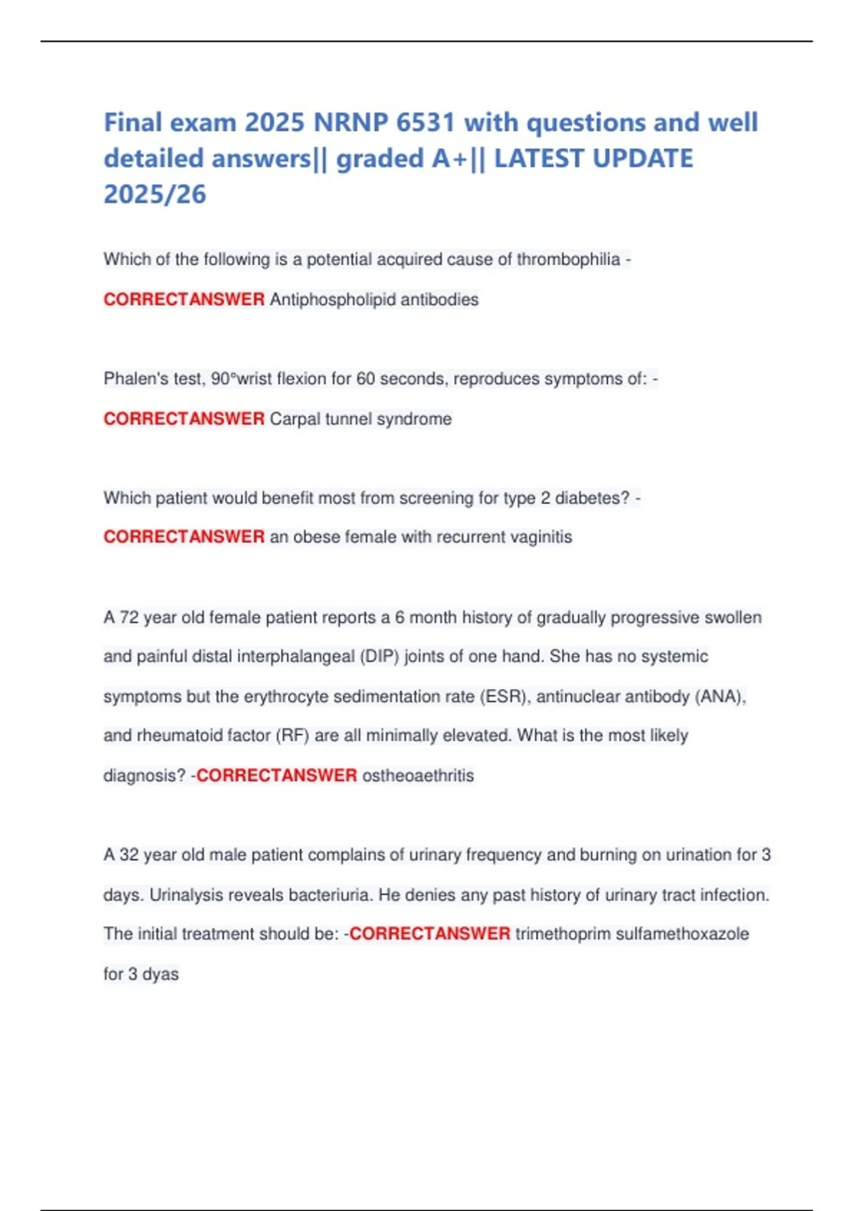 Final exam 2025 NRNP 6531 with questions and well detailed answers ...