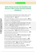 Idaho Drivers License Test Questions and  Answers &lpar;100&percnt; Correct Answers&rpar; Already  Graded A&plus;