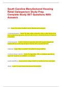 South Carolina Manufactured Housing Retail Salesperson Study Prep Complete Study SET Questions With Answers