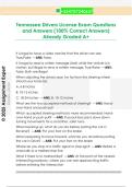 Tennessee Drivers License Exam Questions  and Answers &lpar;100&percnt; Correct Answers&rpar;  Already Graded A&plus;