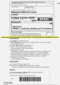 Pearson Edexcel Level 3 GCE French Advanced PAPER 1&colon; Listening&comma; Reading and Translation QP JUNE 2025