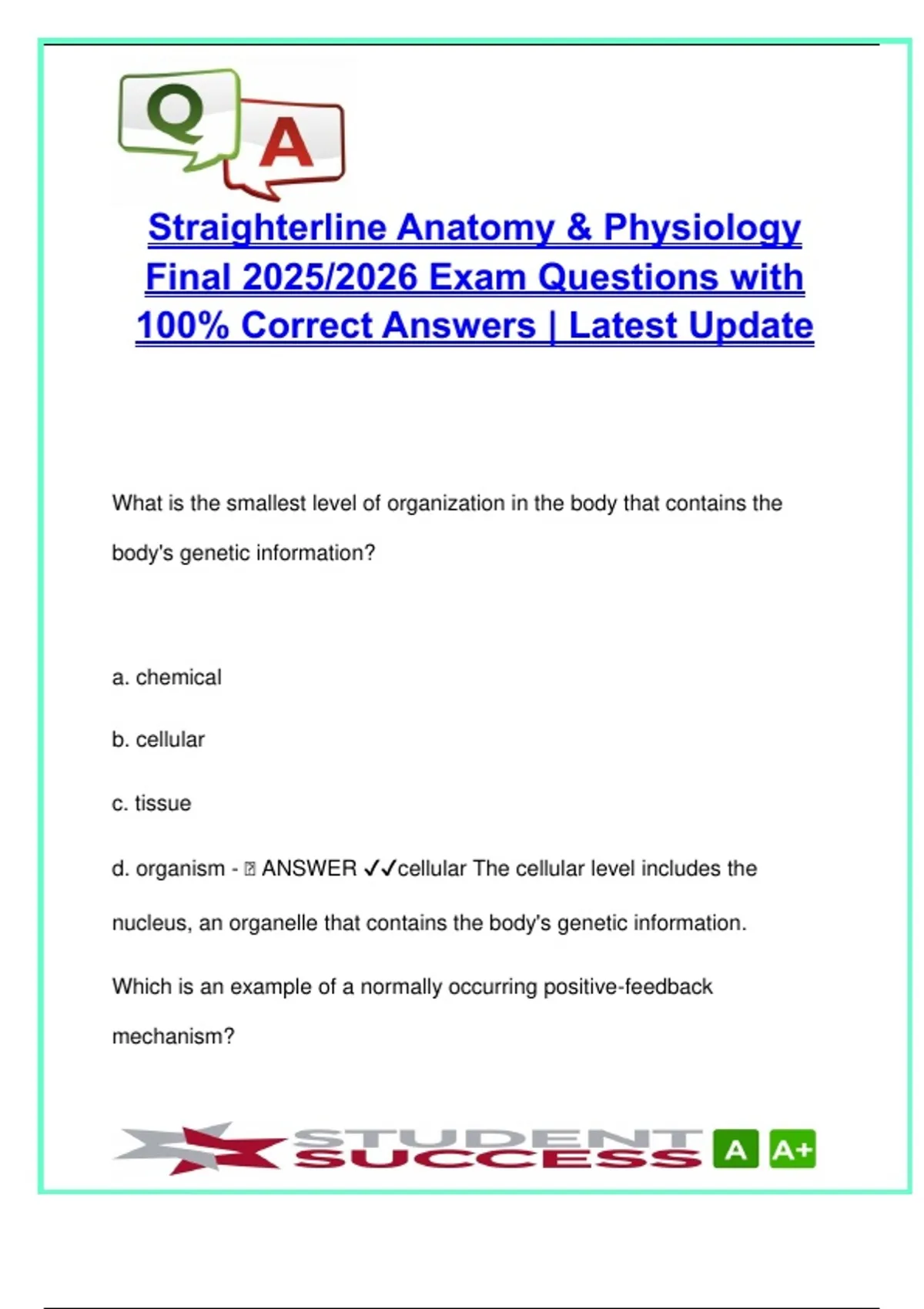 Anatomy & Physiology Final Exam – 100+ Qs | Body Systems, Tissues ...
