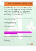 North Carolina Health Insurance License Test  2025 Prep Test Bank With  Verified Questions  and Correct Detailed Answers &lpar; Rationales &rpar;  Actual Exam Practice&vert; NC Health Insurance  Exam Prep Test Bank &lpar;Latest&rpar; 