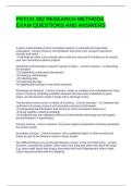 PSYCH 302 RESEARCH METHODS EXAM QUESTIONS AND ANSWERS