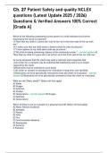 Ch&period; 27 Patient Safety and quality NCLEX questions &lpar;Latest Update 2025 &sol; 2026&rpar; Questions & Verified Answers 100&percnt; Correct &lbrack;Grade A&rsqb;