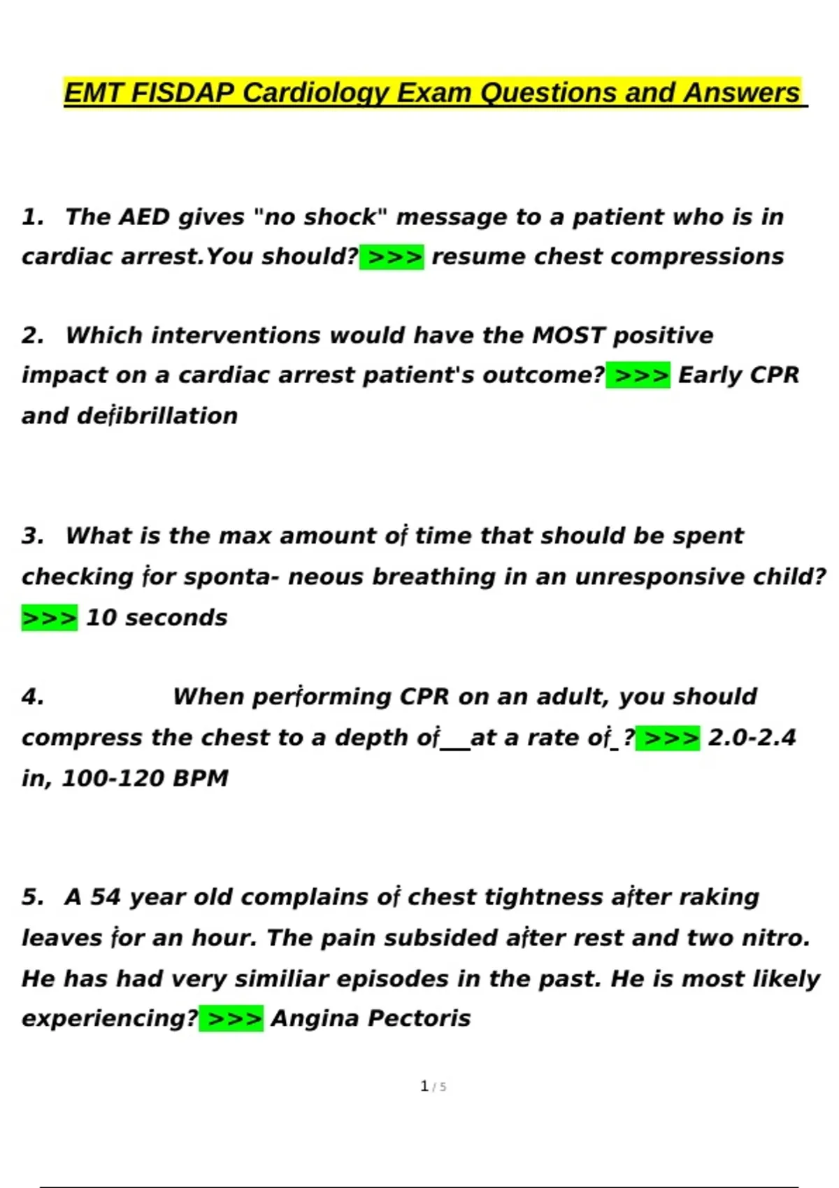 EMT FISDAP Cardiology Exam Questions and Answers (2025 Verified and ...