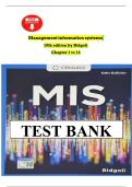 Test Bank for Management Information Systems&comma; 10th Edition by Hossein Bidgoli &vert; Complete and Verified Questions for All Chapters