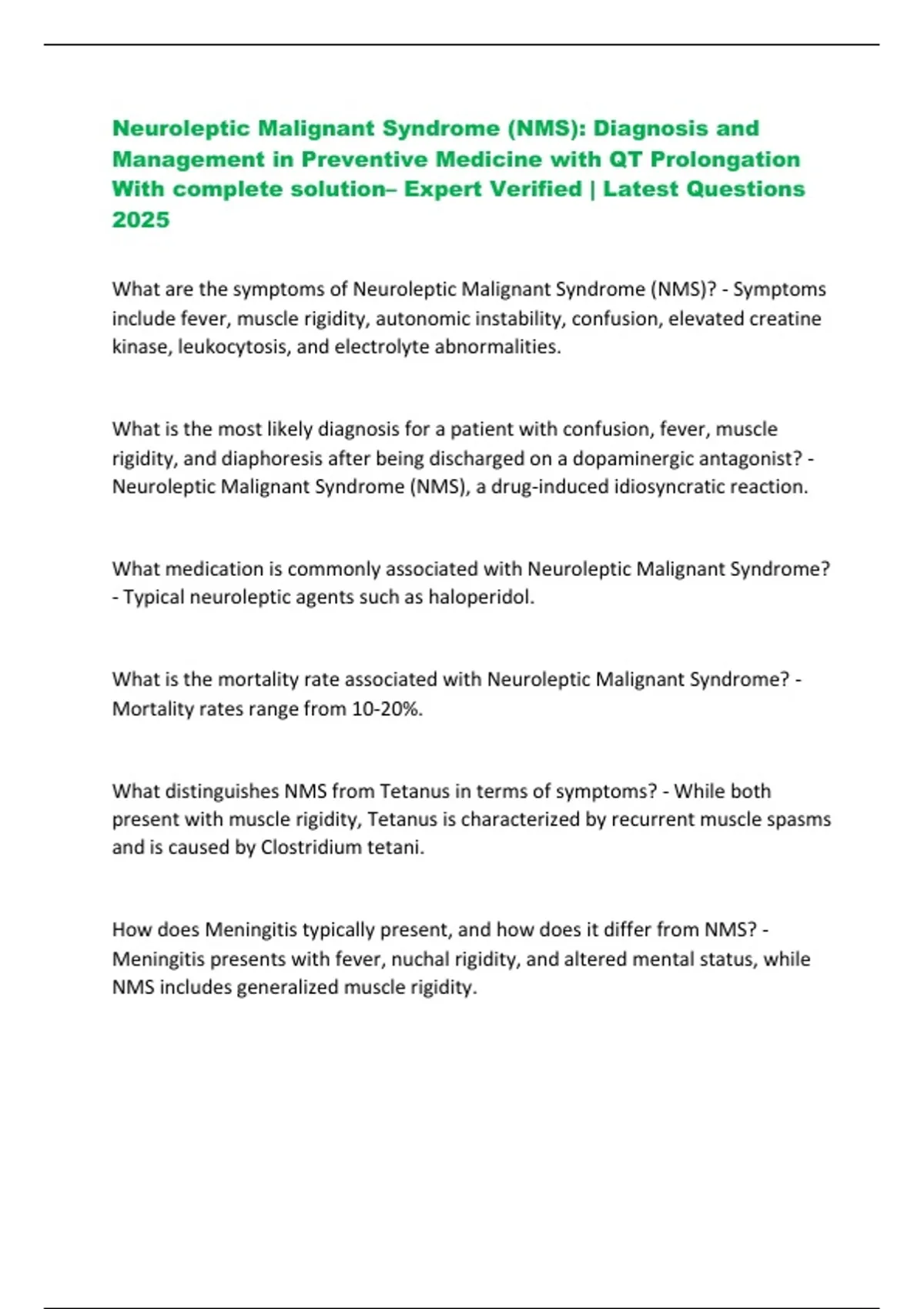 Neuroleptic Malignant Syndrome (NMS): Diagnosis and Management in ...
