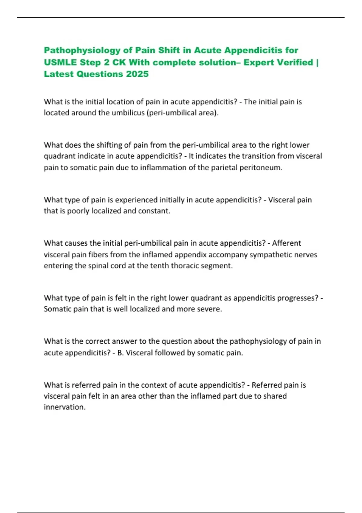 Pathophysiology of Pain Shift in Acute Appendicitis for USMLE Step 2 CK ...