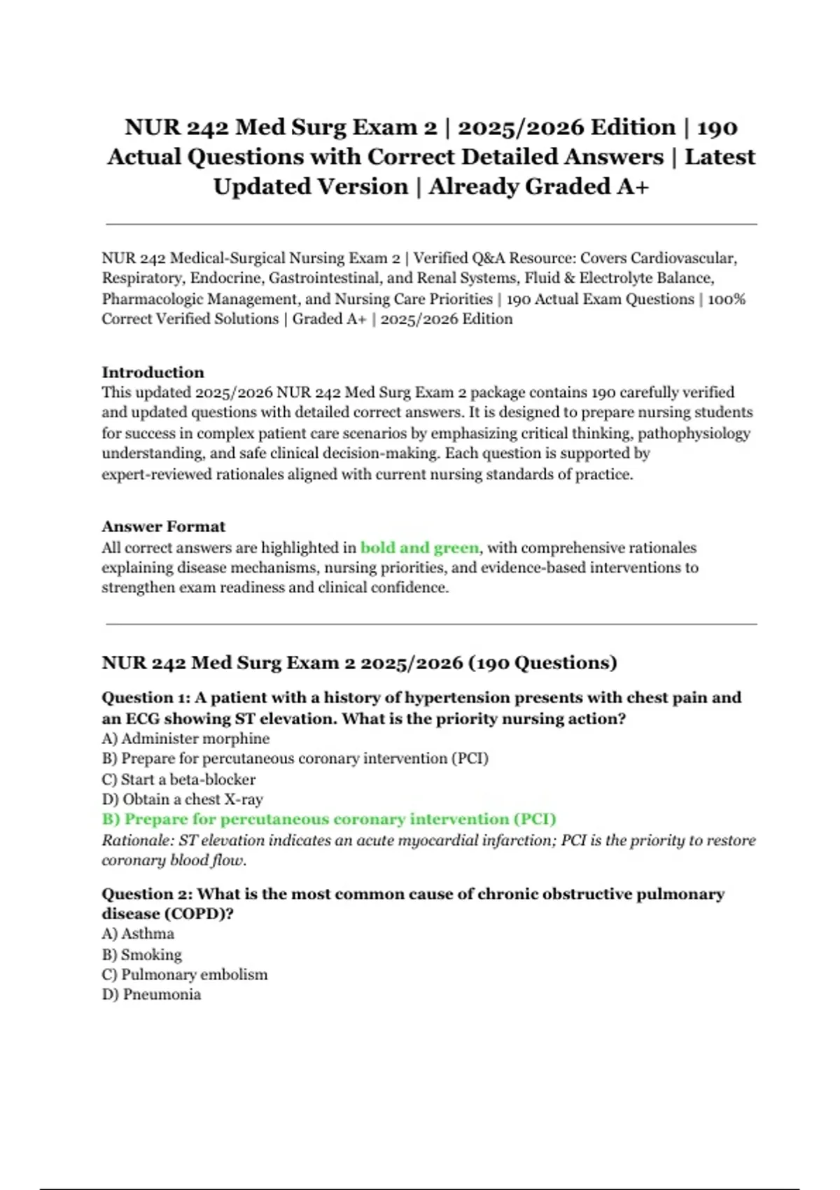 NUR 242 Med Surg Exam 2 | 2025/2026 | 190 Actual Questions with Correct ...