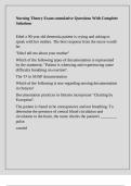 Nursing Theory Exam cumulative Questions With Complete Solutions