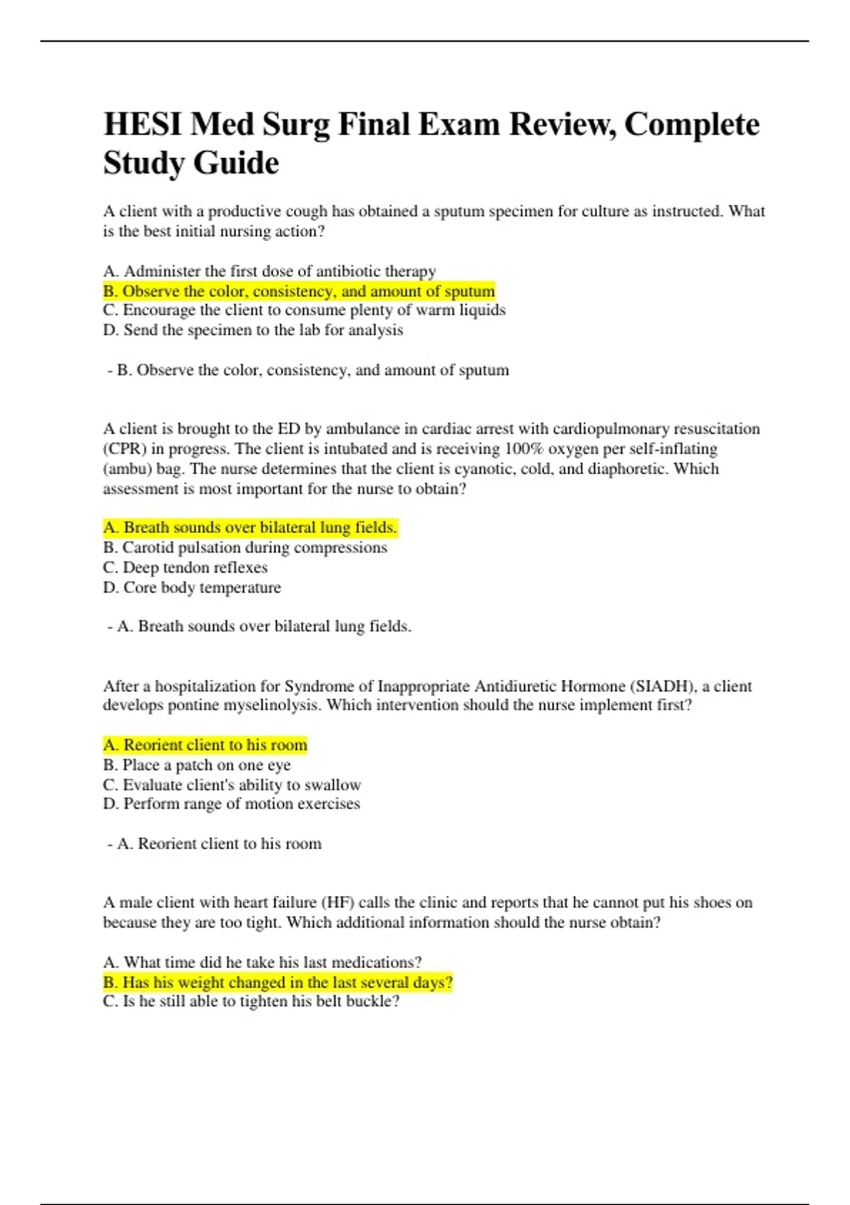 HESI Medical-Surgical Final Exam Review – Complete Study Guide with ...