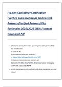 PA Non-Coal Miner Certification  Practice Exam Questions And Correct  Answers &lpar;Verified Answers&rpar; Plus  Rationales 2025&vert;2026 Q&A &vert; Instant  Download Pdf