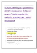 PA Nurse Aide Competency Examination  &lpar;CNA&rpar; Practice Questions And Correct  Answers &lpar;Verified Answers&rpar; Plus  Rationales 2025&vert;2026 Q&A &vert; Instant  Download Pdf