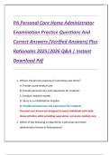 PA Personal Care Home Administrator  Examination Practice Questions And  Correct Answers &lpar;Verified Answers&rpar; Plus  Rationales 2025&vert;2026 Q&A &vert; Instant  Download Pdf 