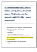 PA Pest Control Applicator Licensing  Practice Exam Questions And Correct  Answers &lpar;Verified Answers&rpar; Plus  Rationales 2025&vert;2026 Q&A &vert; Instant  Download Pdf