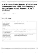 47203W&lowbar;02 Hazardous Materials Technician Final Exam Answers Exam &lpar;2025&rpar; Exam Questions & Answers &vert; Latest Already Graded A&plus; UPDATE 2025&vert;2026&excl;&excl;47203W&lowbar;02 Hazardous Materials Technician Final Exam Answers Exam &lpar;2025&rpar; Exam Questions & Answers &vert; Latest Already