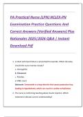 PA Practical Nurse &lpar;LPN&rpar; NCLEX-PN  Examination Practice Questions And  Correct Answers &lpar;Verified Answers&rpar; Plus  Rationales 2025&vert;2026 Q&A &vert; Instant  Download Pdf