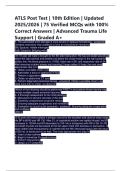 ATLS Post Test &vert; 10th Edition &vert; Updated  2025&sol;2026 &vert; 75 Verified MCQs with 100&percnt;  Correct Answers &vert; Advanced Trauma Life  Support &vert; Graded A&plus;