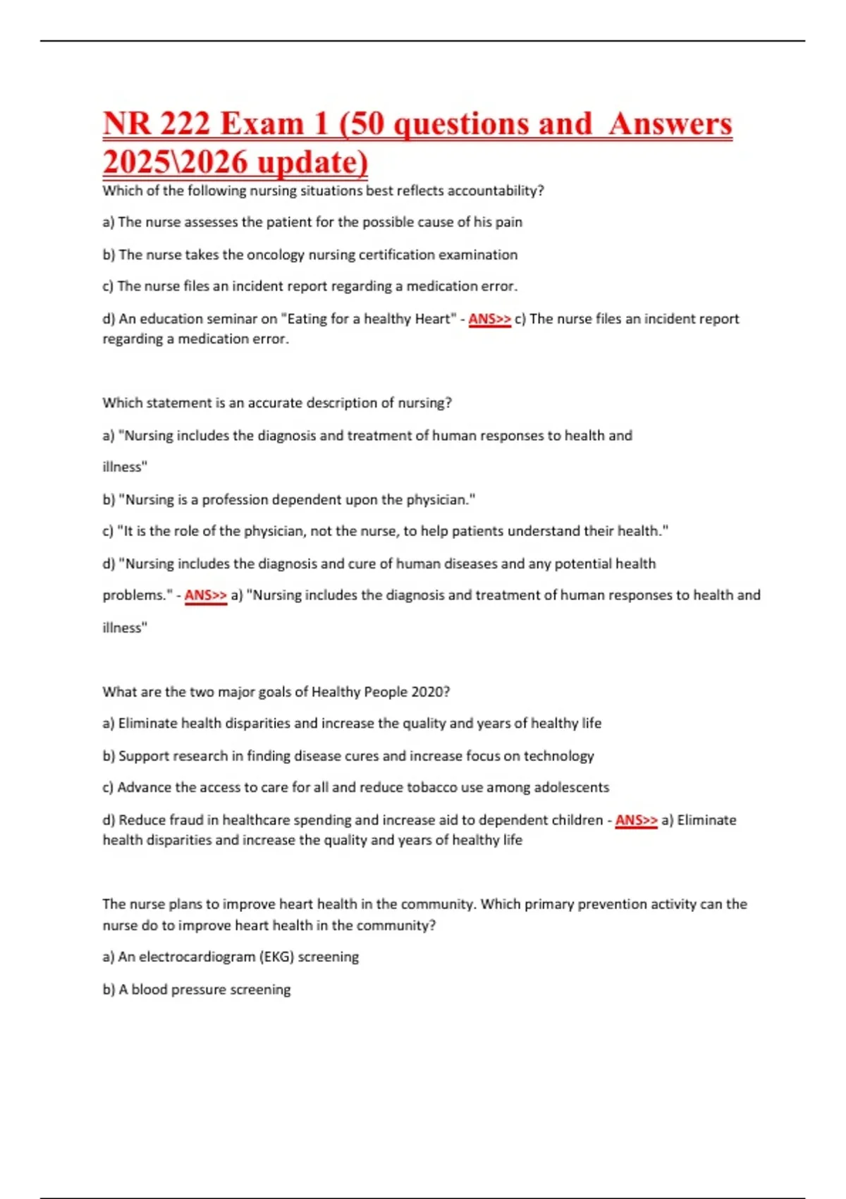NR 222 Exam 1 (50 questions and Answers update) - NR222 - Stuvia US