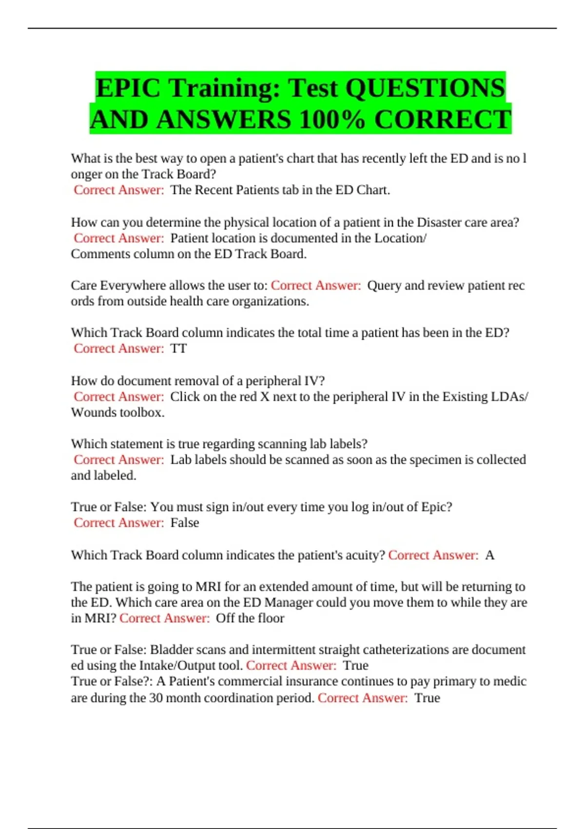 Epic 26 Questionnaire.pdf EPIC Training – Test Questions and Answers (100% Correct, Updated ...